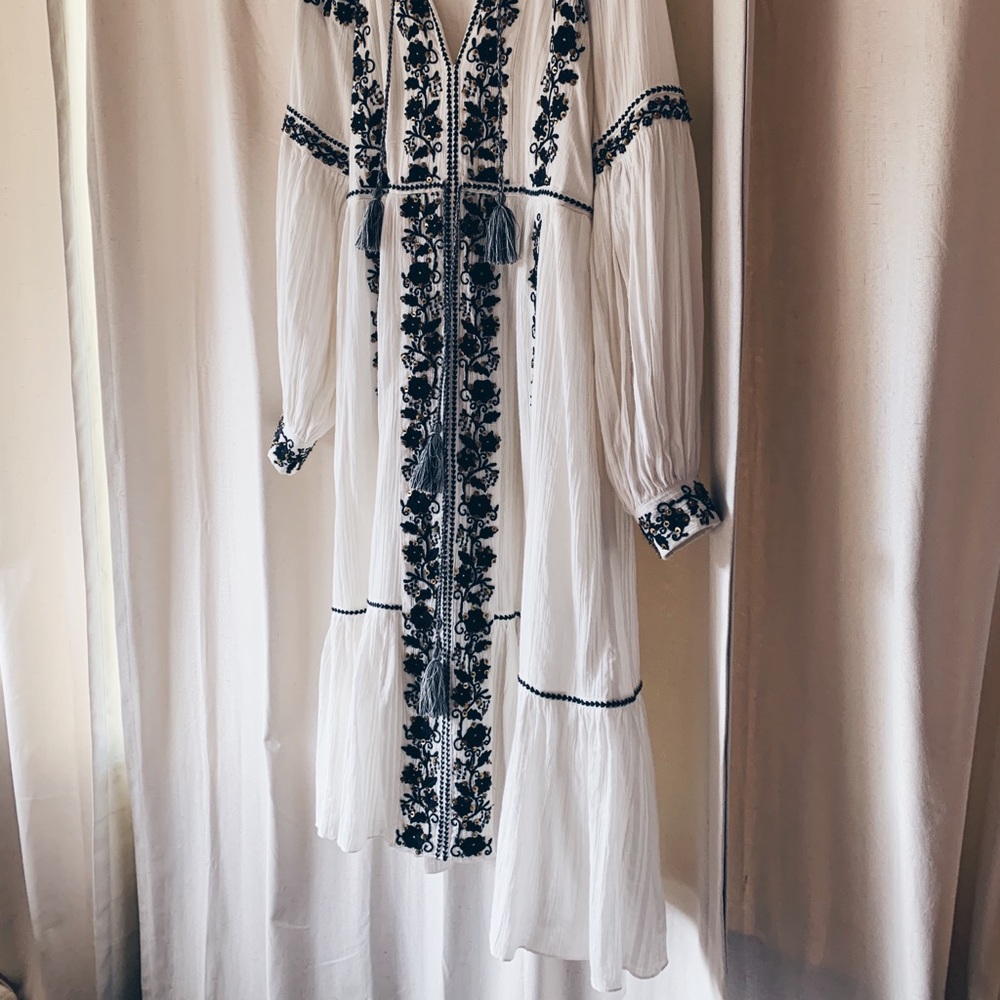 Ulla Johnson White Midi Dress with Black Embroidered Detailing